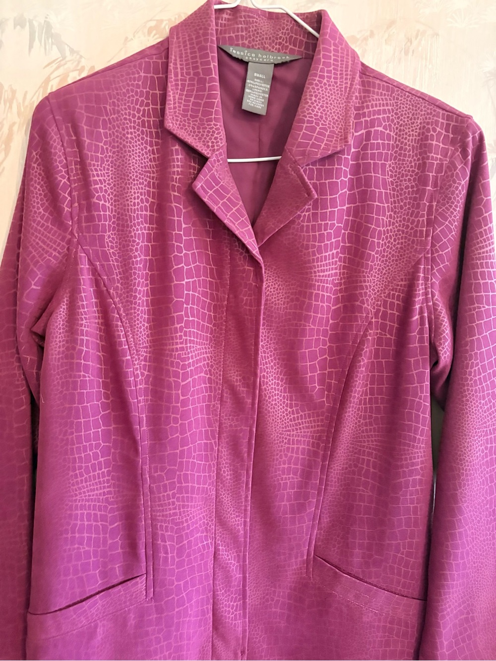 Jessica Holbrook Purple Crocodile Embossed Easy Care Dress Coat Jacket S